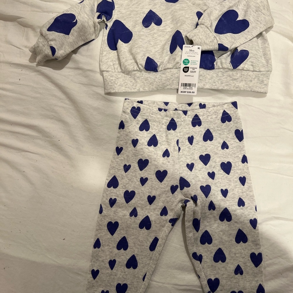 Faded Heart Print Outfit- Blue and Gray